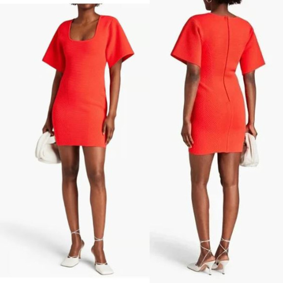 NWT Herve Leger Contour Corset Ribbed Knit T-Shirt Banded Dress Rouge Size XXS - Picture 1 of 6